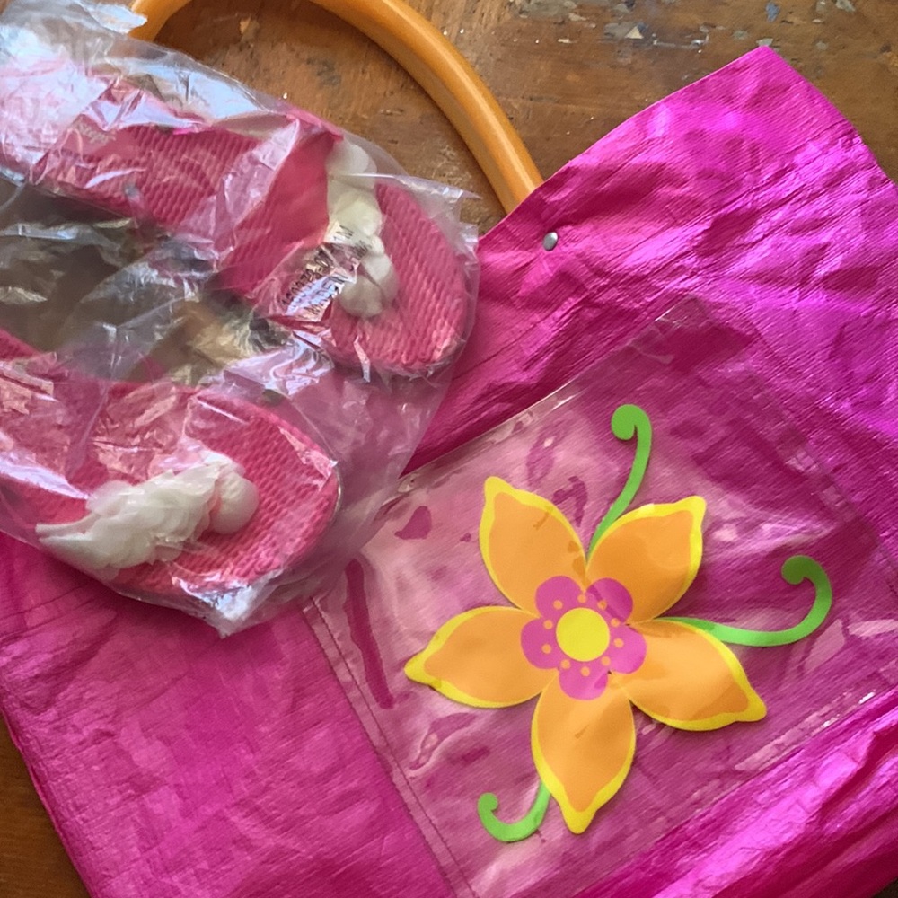 COMBO 2 pieces  pink beach bag with pink flip flops